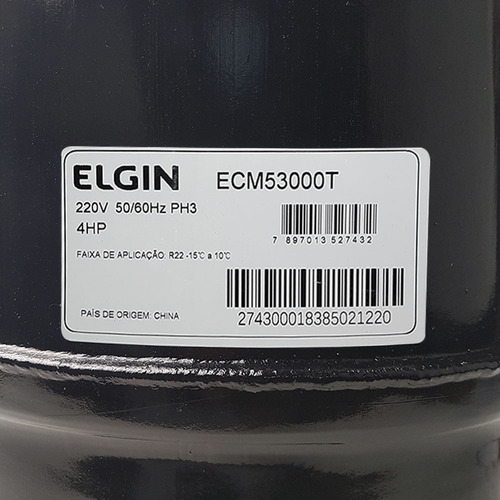 Compressor 4 Hp Ecm-53000-t 220v Trifásico R22 Média Elgin