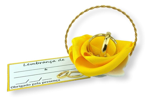 Lembrancinha Casamento Cestinha Alianças Amarelo Kit Com 50