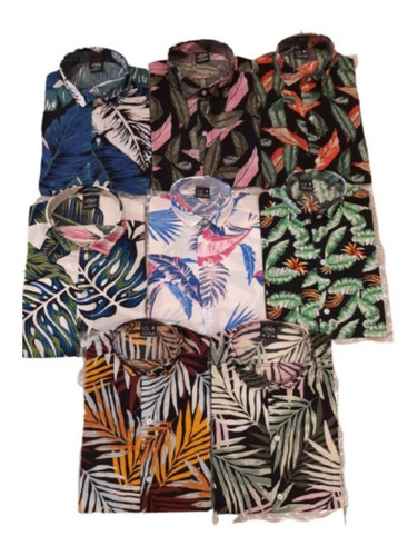 Pack X3camisas Floreada Hawaiana Fibrana Manga Corta Calidad