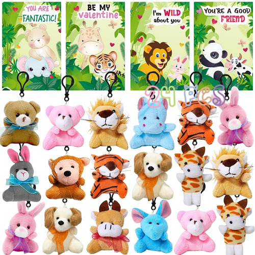 Juego 24 Juguetes Animales Peluche Llavero Pequeño Niños Pas