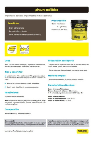 Imagen 2 de 3 de Pintura Asfaltica Megaflex X 4 Lt Brea Imprimación Solvente