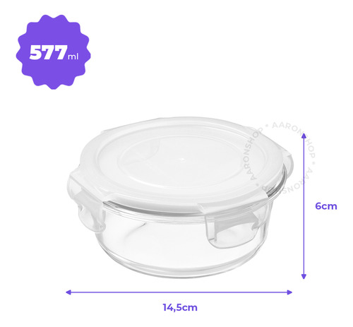 Conjunto 5 Potes Transparente Com Fechamento Hermético 577ml