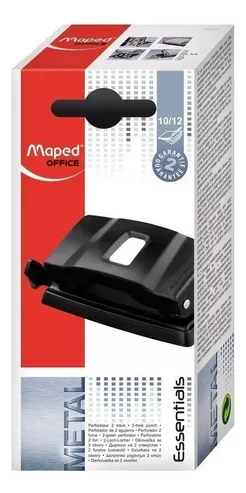 Maped - Perforadora de Papel - Essentials Metal 6/8 Hojas con 2 Agujeros-  Agujeador de Papel con Regleta Multi Formatos - Tapa para Vaciar Confetis 