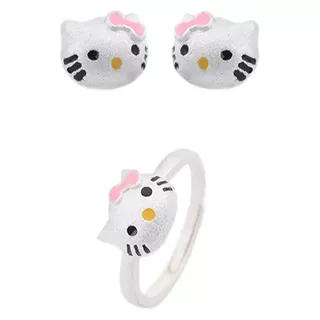 Anillo Hello Kitty + Aretes Plateados