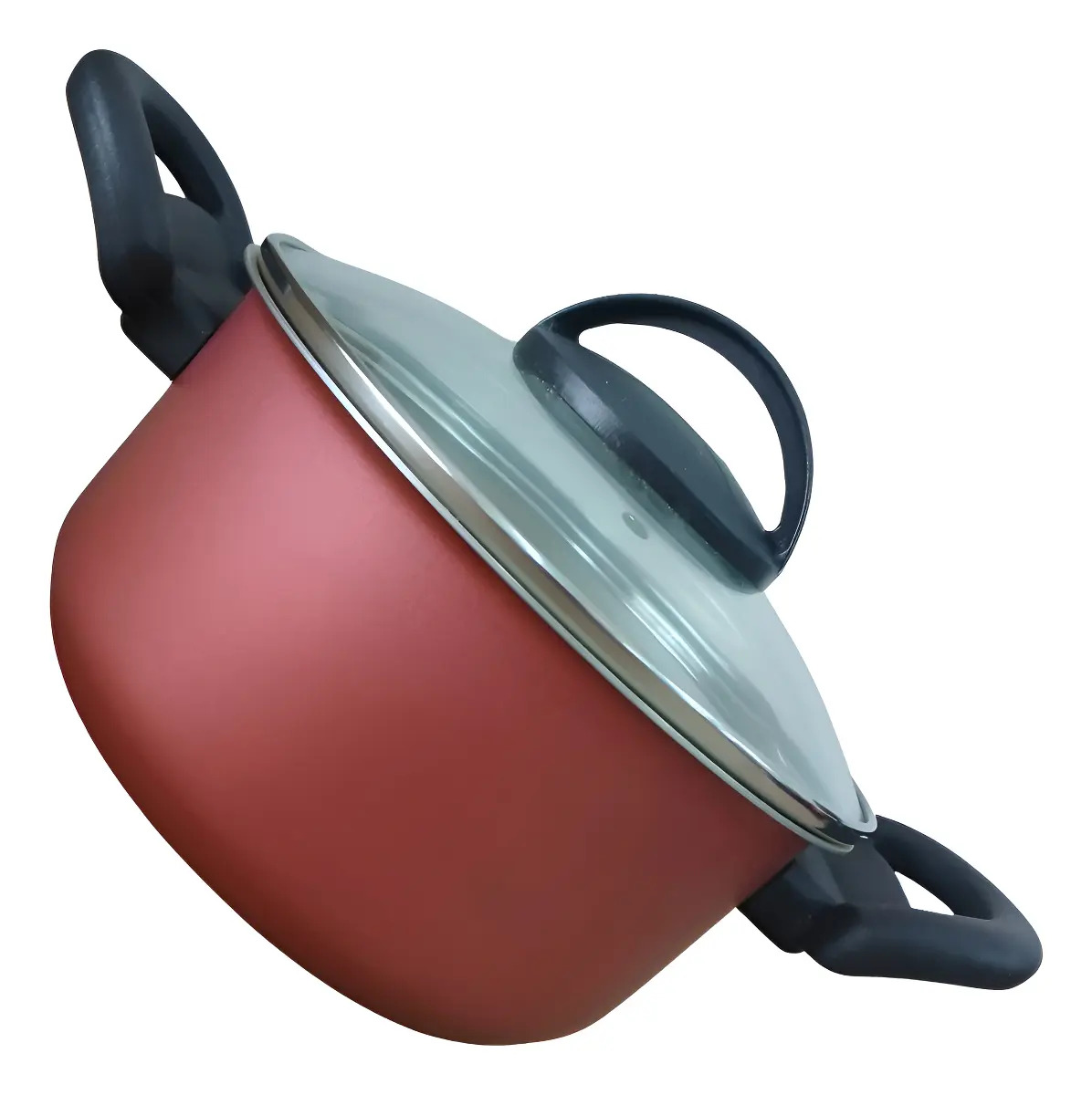 Panela Antiaderente Vermelho Tampa De Vidro 16cm