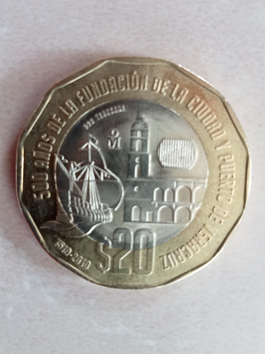 Moneda Mexicana Conmemorativa De $20 -500 Años Cd D Veracruz