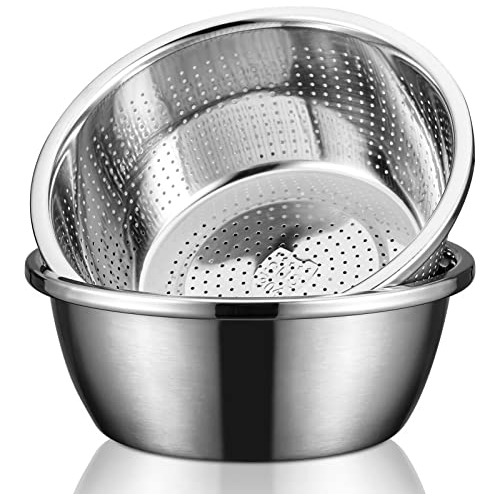 Strainer And Colander Set, 304 Stainless Steel Mixing B...