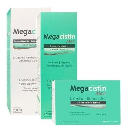 Megacistin Max Combo  Loción + 30 Comp + Shampoo Tratante