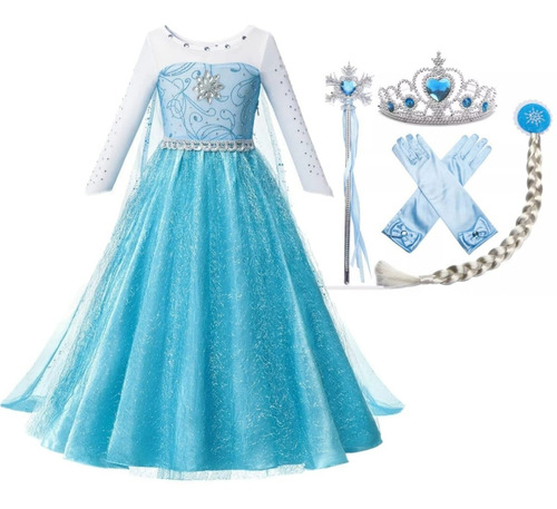 Disfraz Vestido Princesa Elsa Frozen + Accesorios Cosplay