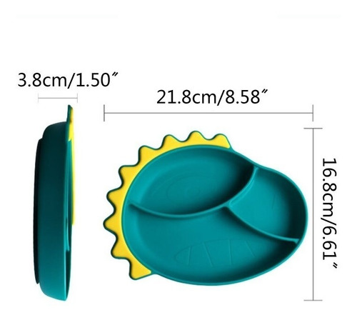 Imagen 3 de 7 de Set Plato De Silicona Dinosaurio Para Bebé Niños + Cubierto