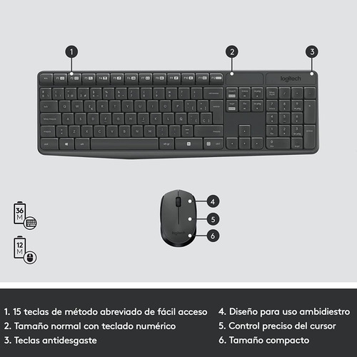 Imagen 4 de 7 de Teclado + Mouse Logitech Mk235 Inalámbrico Usb Español Negro