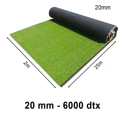 Rollo Cesped Sintetico Pasto Art 20 Mm 50 M2 6000 Dtx Cuot