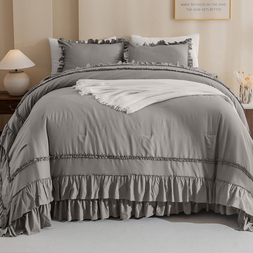 Juego De Edredón Extragrande California King Gris Suave 325