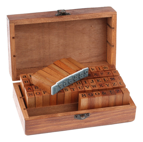 I 70 Unids / Set Sellos De Goma Caja De Madera Vintage Caja