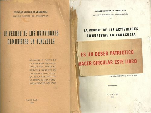Lopez Contreras Servicio Secreto El Comunismo Original 1936