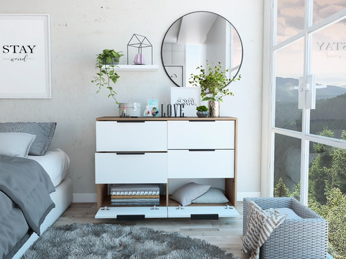 Comoda Kaia 4 Cajones / 2 Puertas - Miel / Blanco