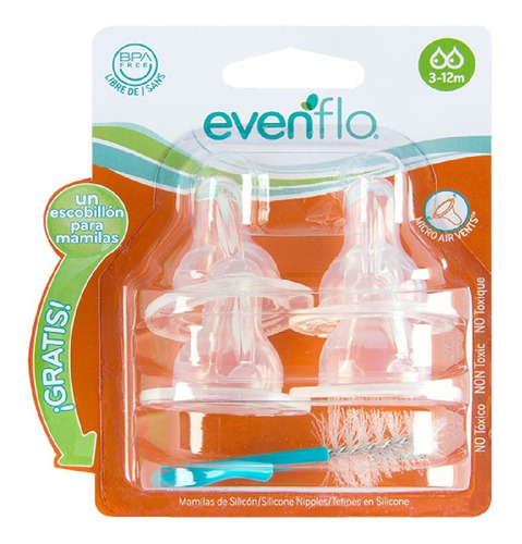 Tetinas Evenflo De Silicon Flujo Medio X 4und + Escobillon