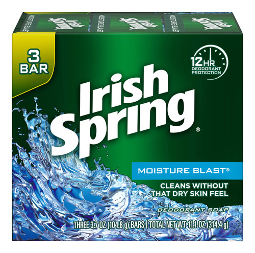 Irish Spring Jabon Desodorante, Moisture Blast, 3.7 Onzas (p