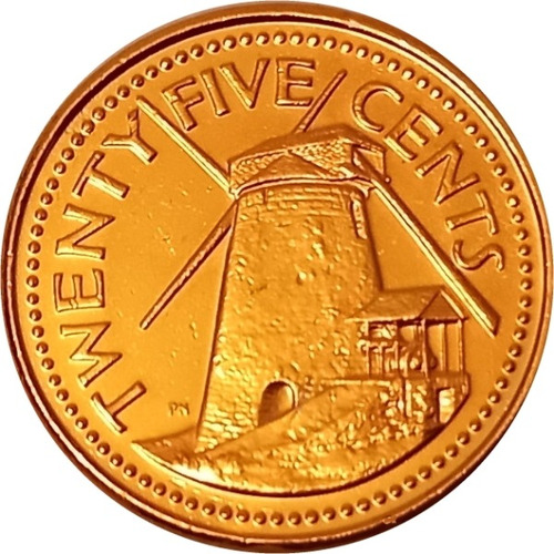 Barbados Moneda Año 1996 De 25 Cents Con Oro 24k Con Cápsula