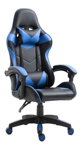 Imagen 2 de 2 de Silla gamer sin reposapies Olina ergonómica negra y azul con tapizado de cuero sintético