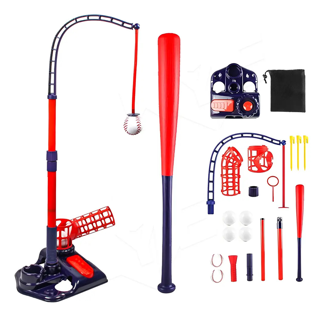 Lanzador de Béisbol 3 en 1 KYE para Niños – Juego Rojo de Plástico