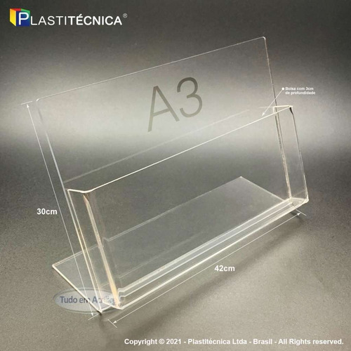 Porta Folheto Mesa Acrílico 100% Puro C/ Bolso A3 Horizontal