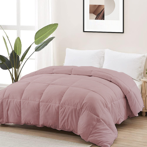 Edredón Tamaño King Relleno Hipoalergénico Súper Suave Color Rosa Diseño De La Tela Rayas