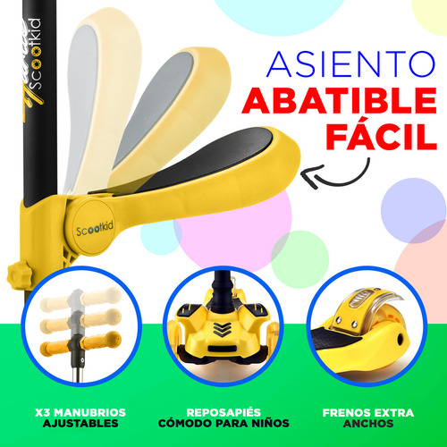 Hurtle Scooter con Luces para Niños Patin del Diablo de 3 Ruedas con Asiento y Altura Ajustable para Niñas y Niños de 1 Año en Adelante