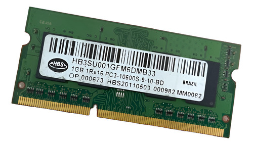 Memória Hbs 1gb Ddr3 1333mhz Pc3-10600s Notebook (cx) (Usado)