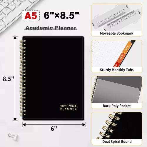 Agenda Escolar 2023-2024. // 2 Días por página // Bilingüe Español-Inglés  // Espiral plástico y tapas protectores // Formato A5. Tamaño 150 x 211 //  Tapa blanda : : Oficina y papelería