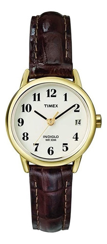 Reloj Timex T20071 Correa De Piel Cafe Para Dama Fechador Color Del Bisel Dorado Color Del Fondo Beige