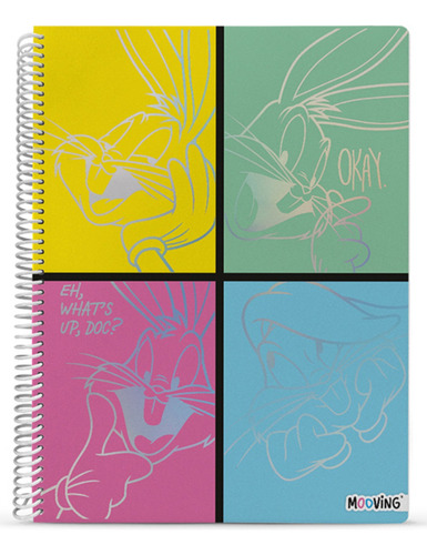 Cuaderno Universitario Mooving Esp A4 80 Hj Ray Looney Tunes Color cuadrado conejos plateados