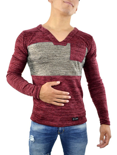 Playera Manga Larga Tipo Sweater Hombre René Slim Fit Pla04