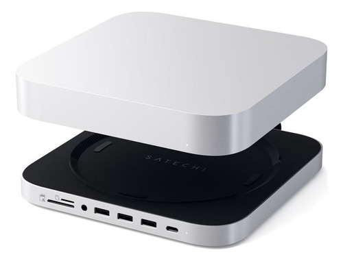 Hub Stand Satechi ST-MMSHS 8 en 1 para Mac Mini conector USB-C a Jack 3.5mm Color plateado
