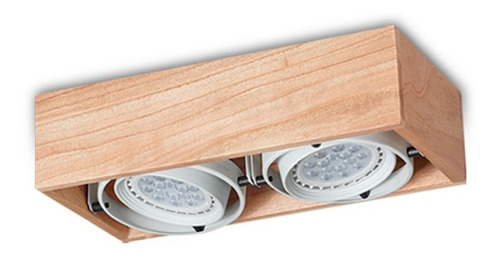 Imagen 1 de 1 de Plafón 2 Luces En Madera Paraíso Metal Blanco Cabezal Móvil