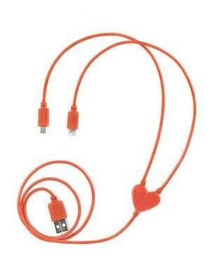 Cable Carga Dual Heart Para iPhone / Android Kikkerland 