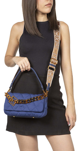 Lady Bag Cloe Para Mujer Textil Acolchada A Rombos Color Azul Marino