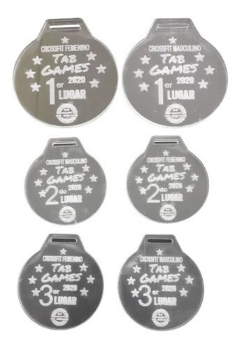 Set De 6 Medallas Acrílicas Grabadas  De 5 Cms