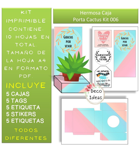 Imagen 3 de 4 de Kit Imprimible 06 Caja Porta Maceta Frase Gracias Por Venir