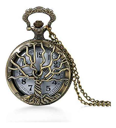 Reloj De Bolsillo Vintage Árbol De La Vida Bronce Hueco Con 
