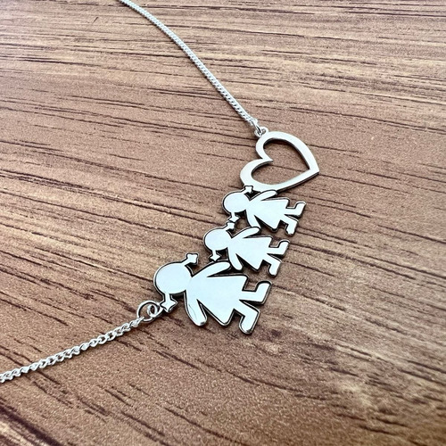Imagen 5 de 10 de Collar Dije Mamá Niños Corazón De Plata .925 Mujer Agálea
