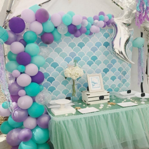 Imagen 3 de 4 de Combo Arco Globos Cola De Sirena Confetti Perlados