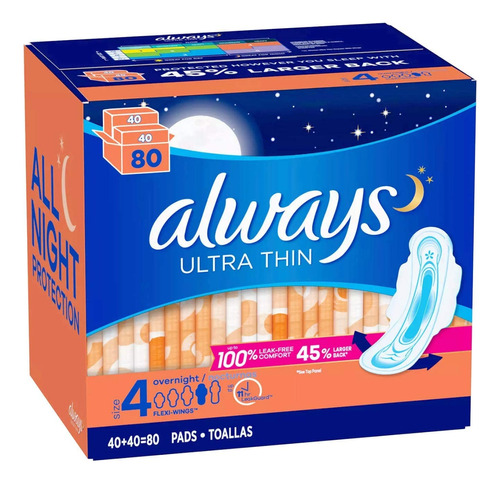 Toallas Always Ultra Thin,nr. 4, 80 Unidades, 31$