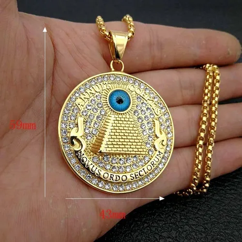 Collar Acero Inoxidable Oro Novus Ordo Seclorum Para Hombre