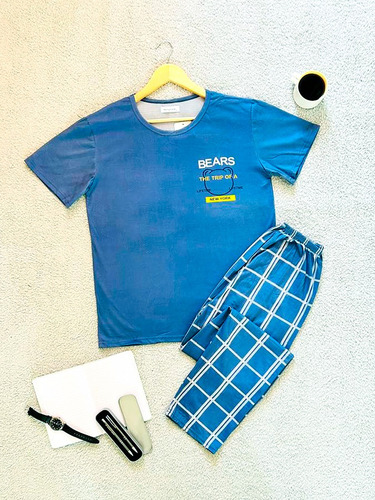 Pijama De Hombre Playera Y Pantalón De Cuadros