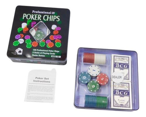 Cartas Poker Fichas X100 + 2 Mazos + Tapete Juego De Mesa