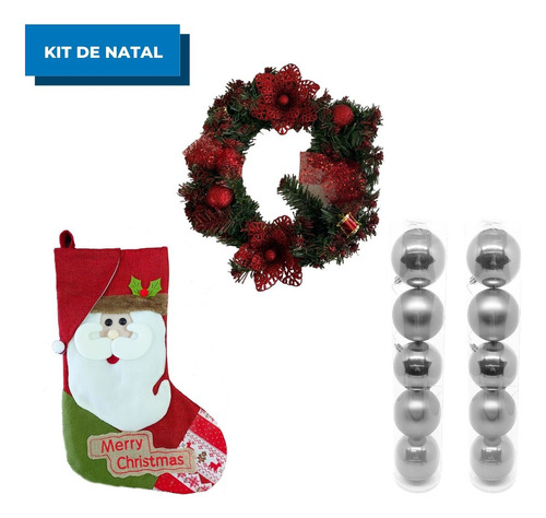 Kit Árvore De Natal Com Bolinhas Guirlanda E Meia Natalina Cor Prata