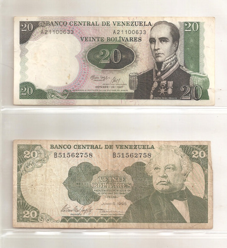 Billetes De 20 Bolívares 1987, 1990, 1992, 1995 