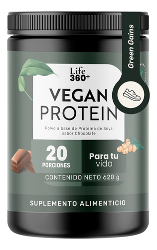 LIFE360+ vegan protein 620g polvo a base de proteínas de soya sabor chocolate
