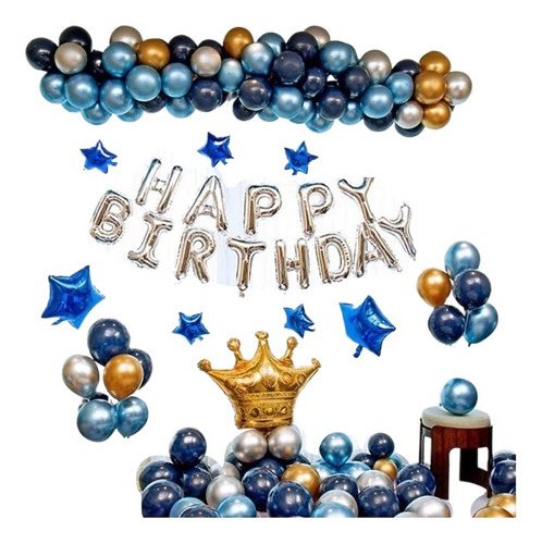 Decoracion Feliz Cumpleaños Globos Azul Guirnalda Arco 112pc